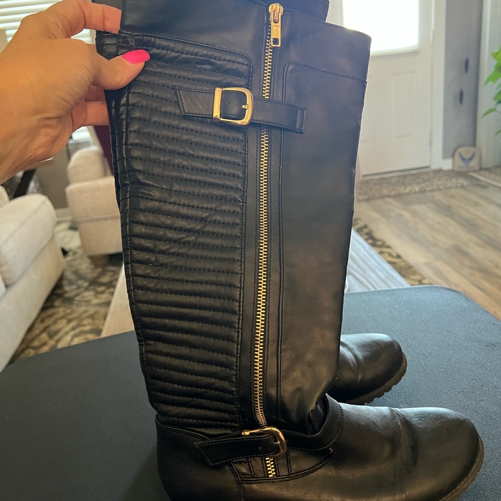 Steve Madden Black Knee-High Boots with Gold Zipper